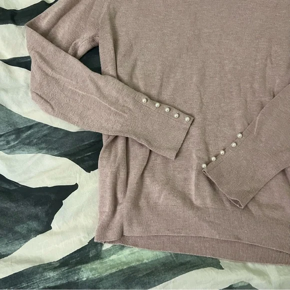 ZARA Pastel Pink Long-Sleeve Turtleneck Top Slim Fit Comfy White Pearl Buttons L - Picture 11 of 16